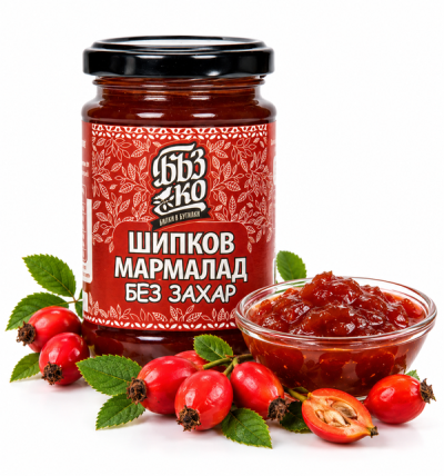 BuzKo SUGAR-FREE ROSEHIP JAM, 70% FRUIT – 380 g